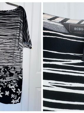 BCBGMaxAzria Black & White Mixed Print Midi Dress